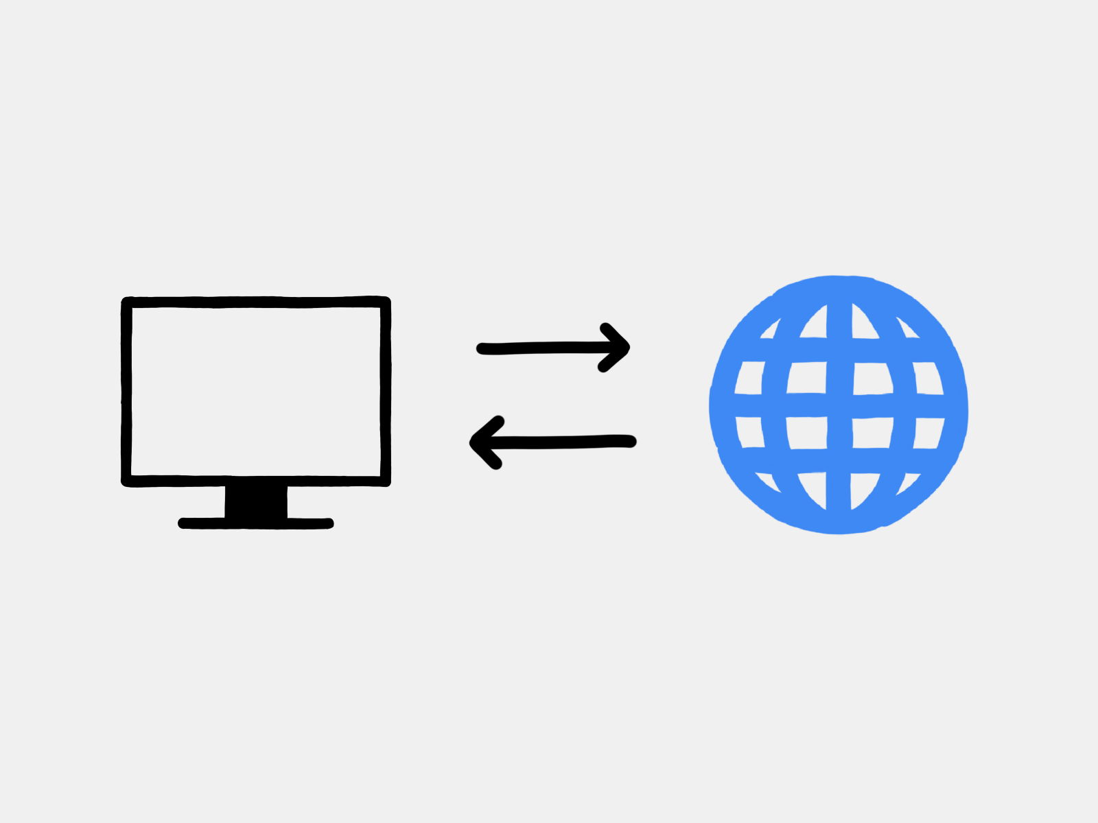 An illustration of a desktop computer connecting with the internet.