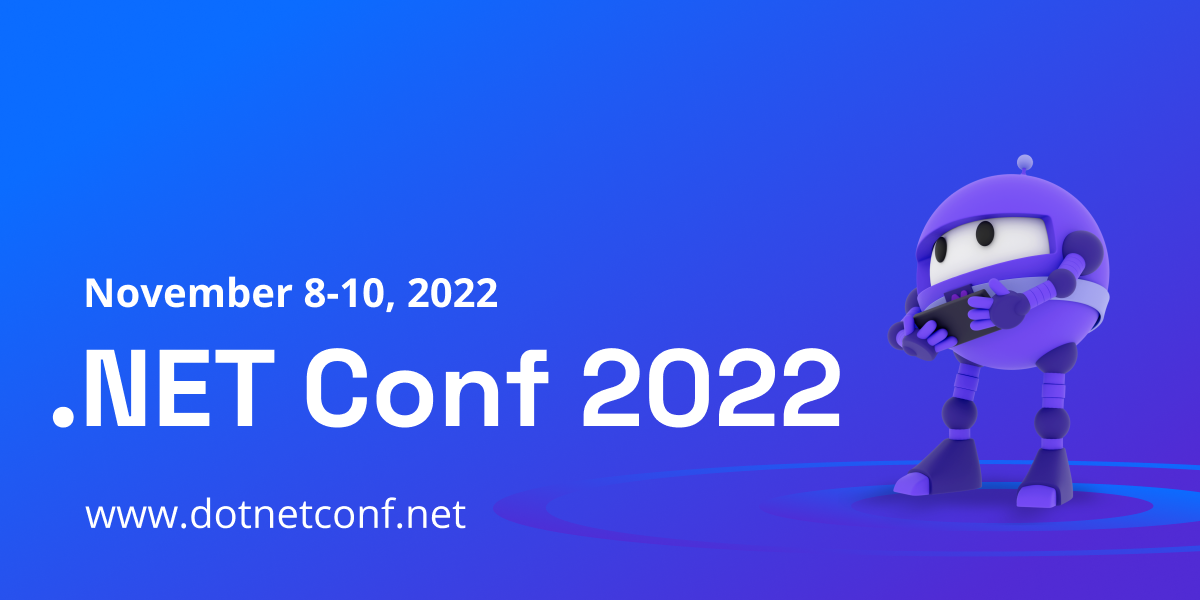 Tooltip image showing the dot net bot alongside text stating the dates of the conference.