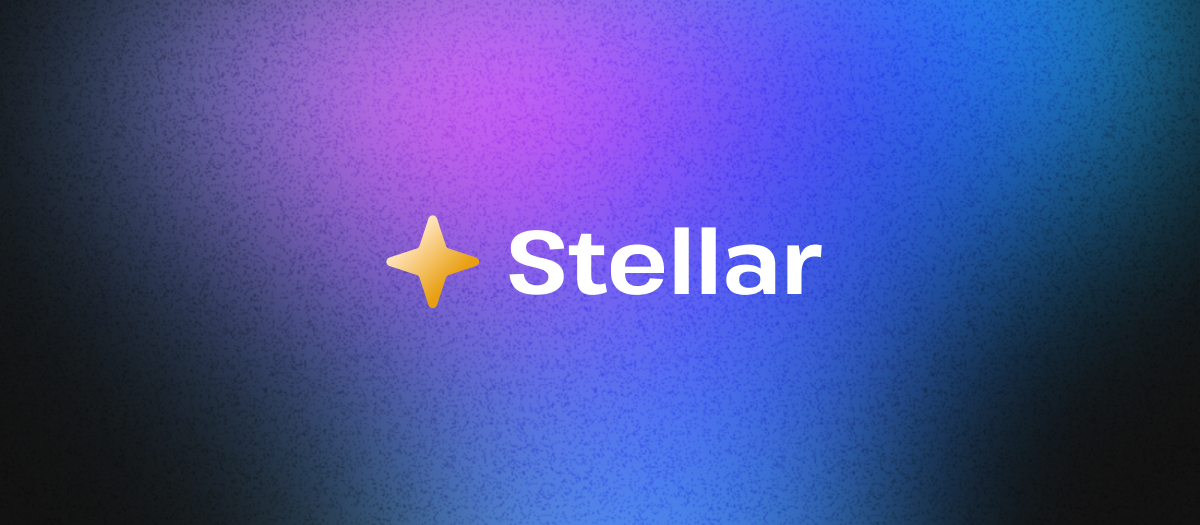 The stellar logo placed above a blue and purple gradient background.