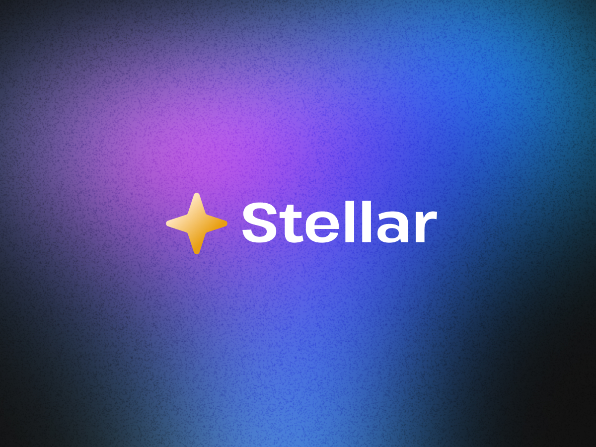 The Stellar logo centered above a blue and purple gradient blob.